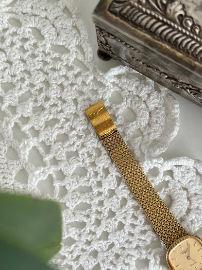 Longines Textured Gold Watch with Woven Bracelet