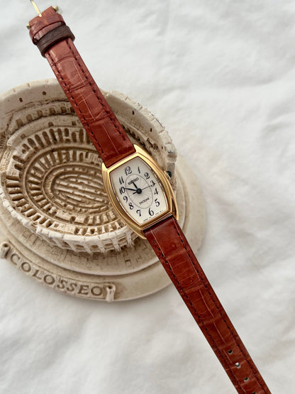 Seiko Exceline Gold Tonneau with Guilloche Oval Dial Women's Watch