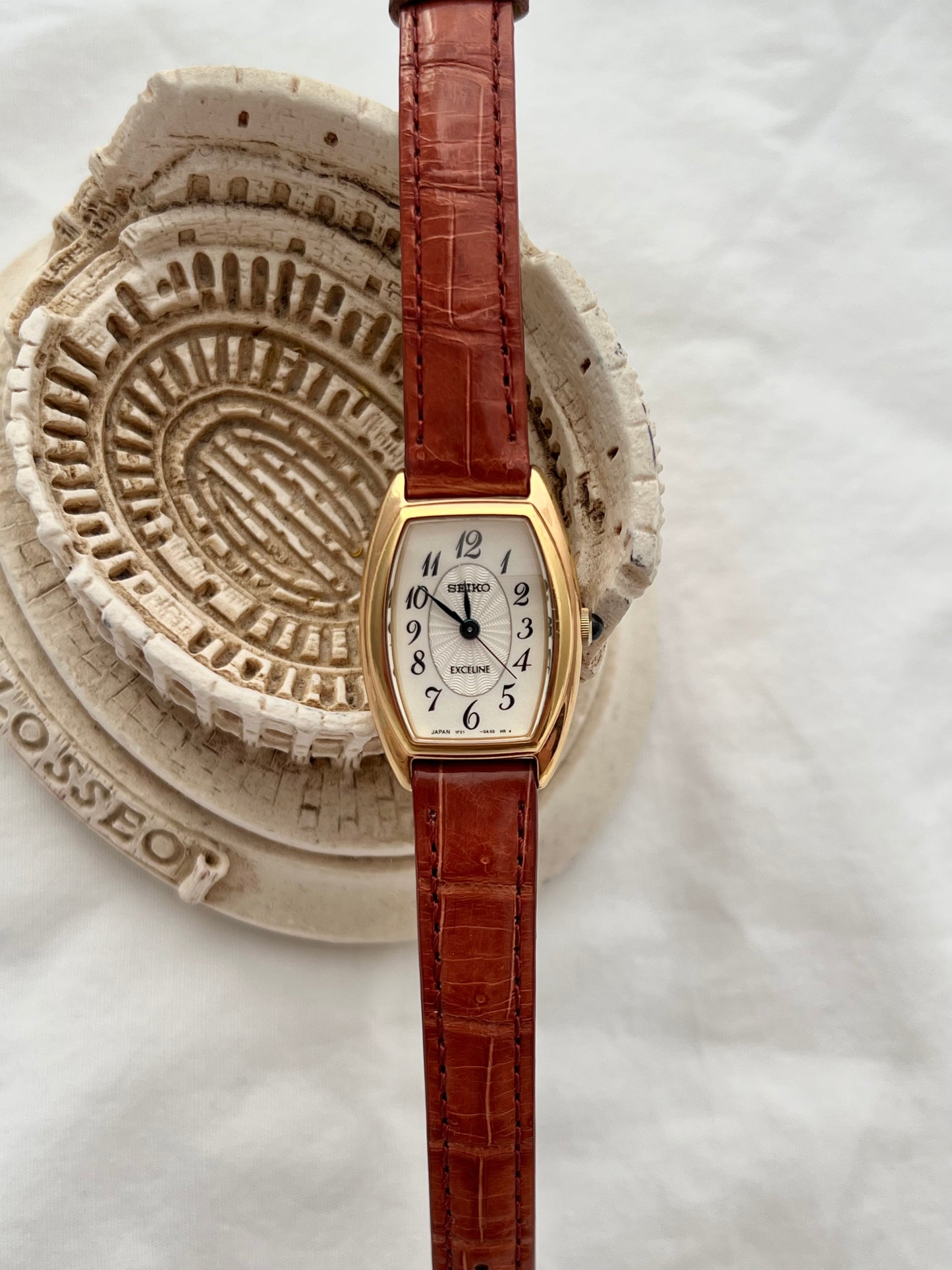 Seiko Exceline Gold Tonneau with Guilloche Oval Dial Women's Watch