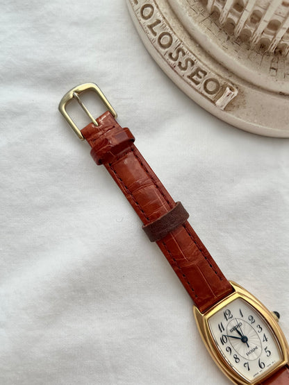 Seiko Exceline Gold Tonneau with Guilloche Oval Dial Women's Watch
