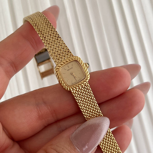 Seiko Mini Rope Bezel Cushioned Women's Watch in Gold Tone