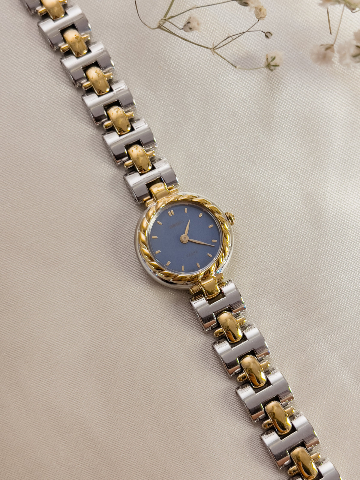 Seiko Tisse Two Tone Women's Watch with Rope Bezel and RARE Ash Blue Dial