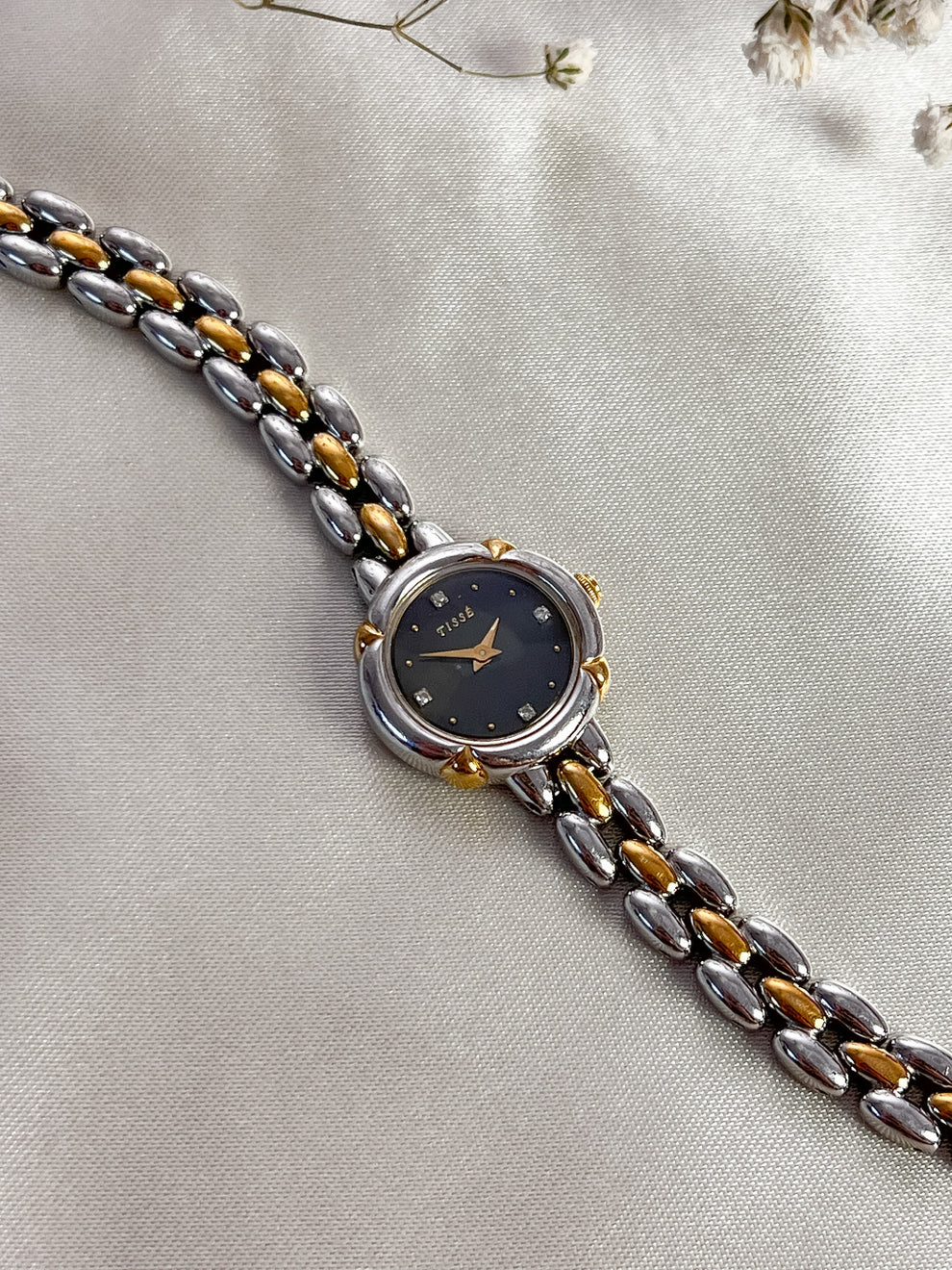 Two tone black dial Seiko Tisse with diamond markers