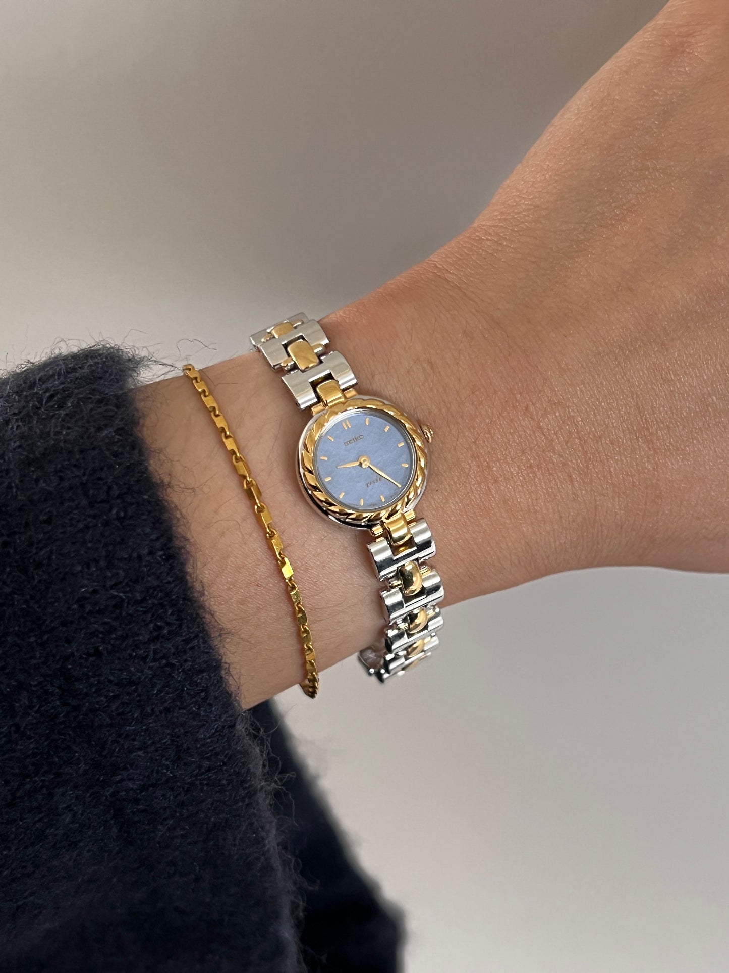 Seiko Tisse Two Tone Women's Watch with Rope Bezel and RARE Ash Blue Dial