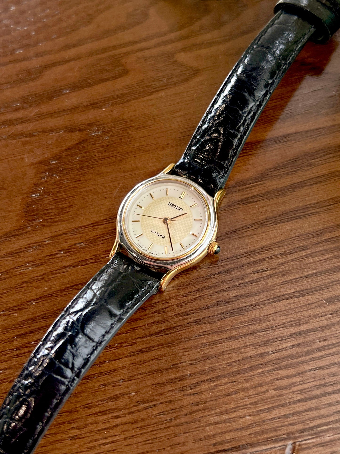 Seiko Exceline Two Tone Round Women's Watch with Patterned Dial