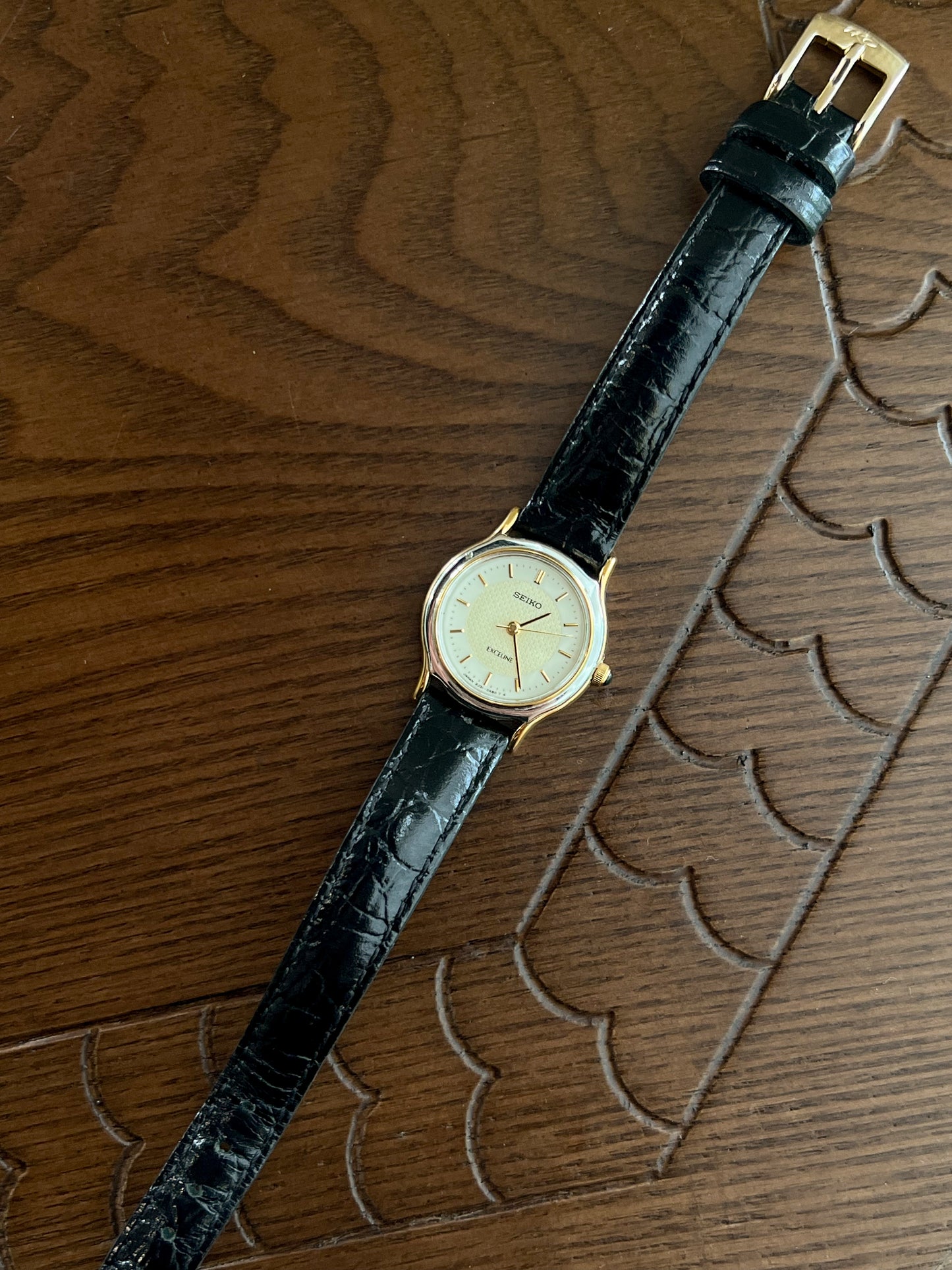 Seiko Exceline Two Tone Round Women's Watch with Patterned Dial