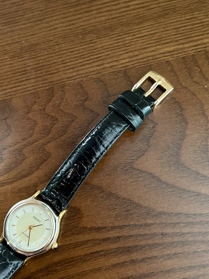 Seiko Exceline Two Tone Round Women's Watch with Patterned Dial