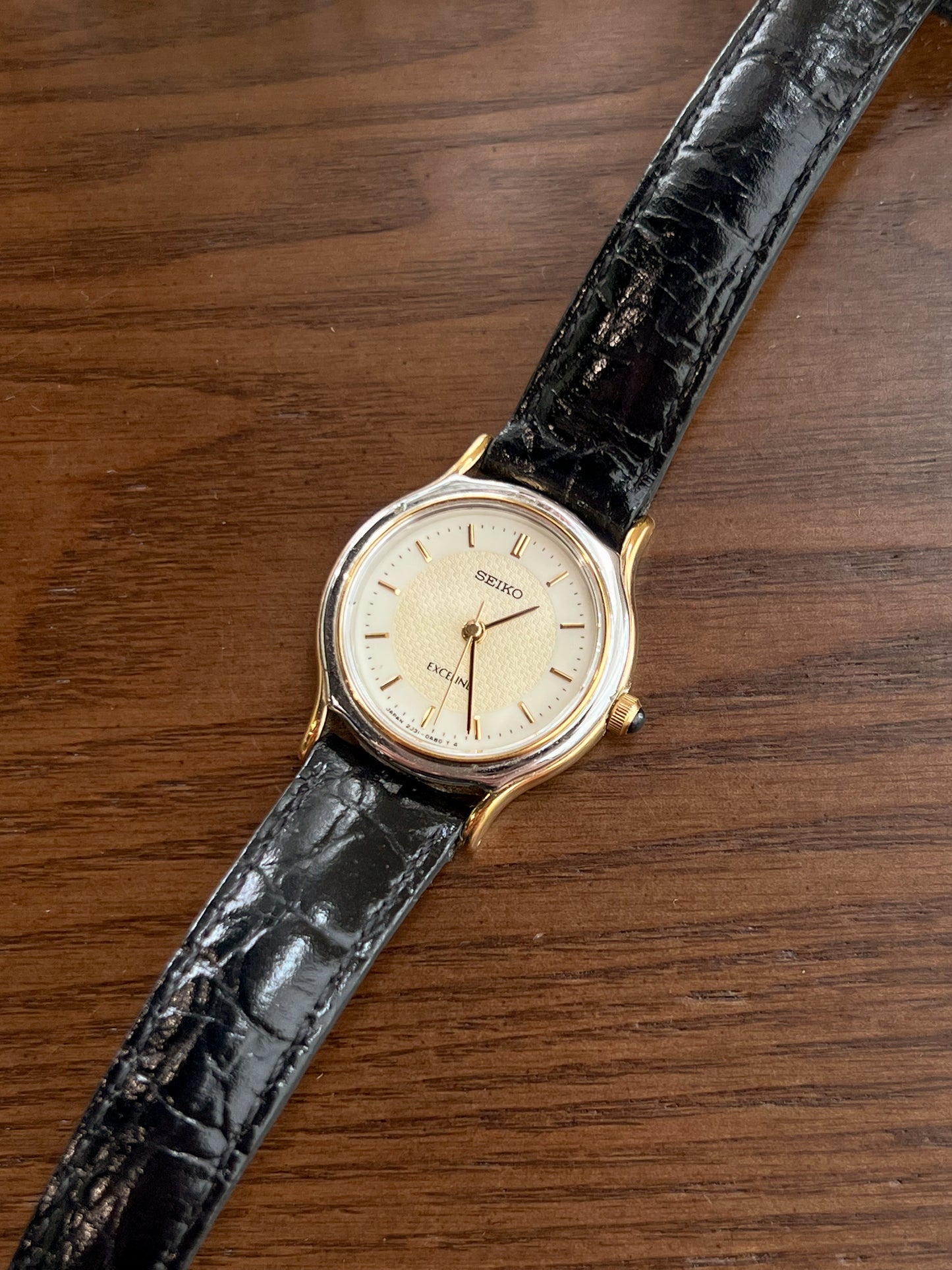 Seiko Exceline Two Tone Round Women's Watch with Patterned Dial