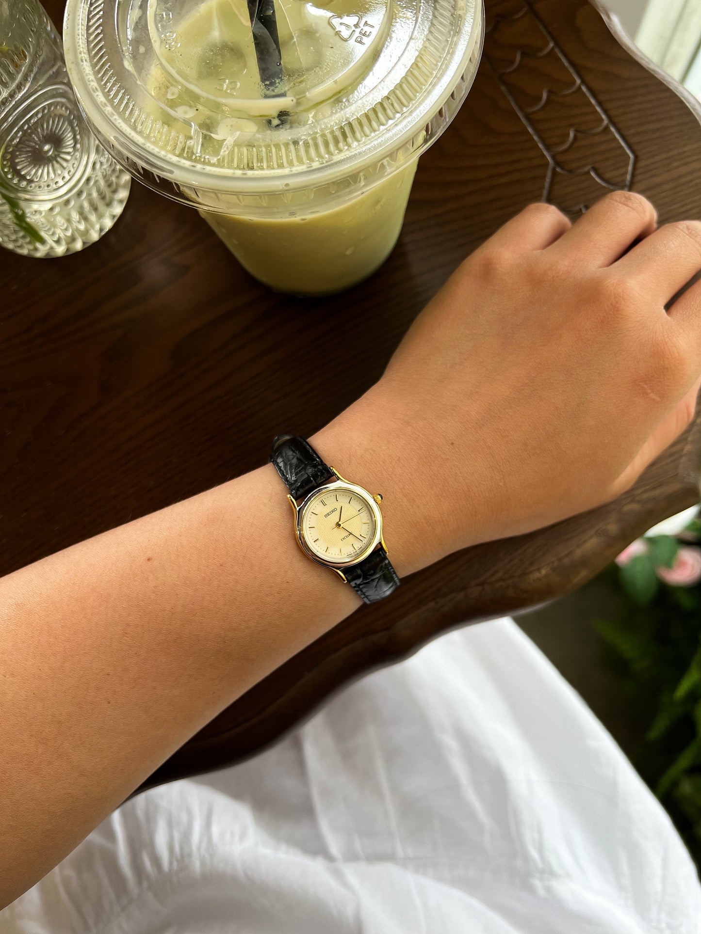 Seiko Exceline Two Tone Round Women's Watch with Patterned Dial