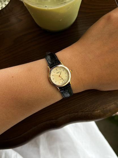 Seiko Exceline Two Tone Round Women's Watch with Patterned Dial