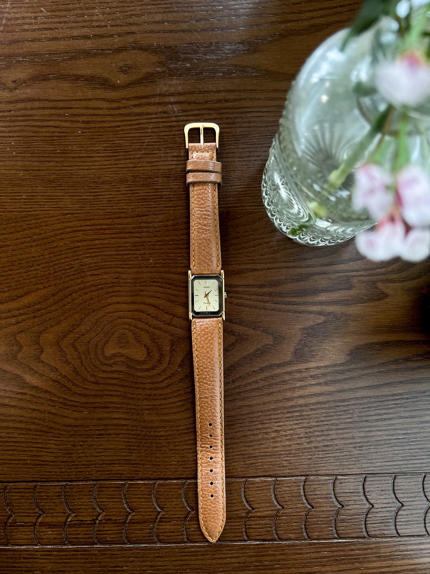 Seiko Exceline Rectangular Dress Watch with Clipped Corners