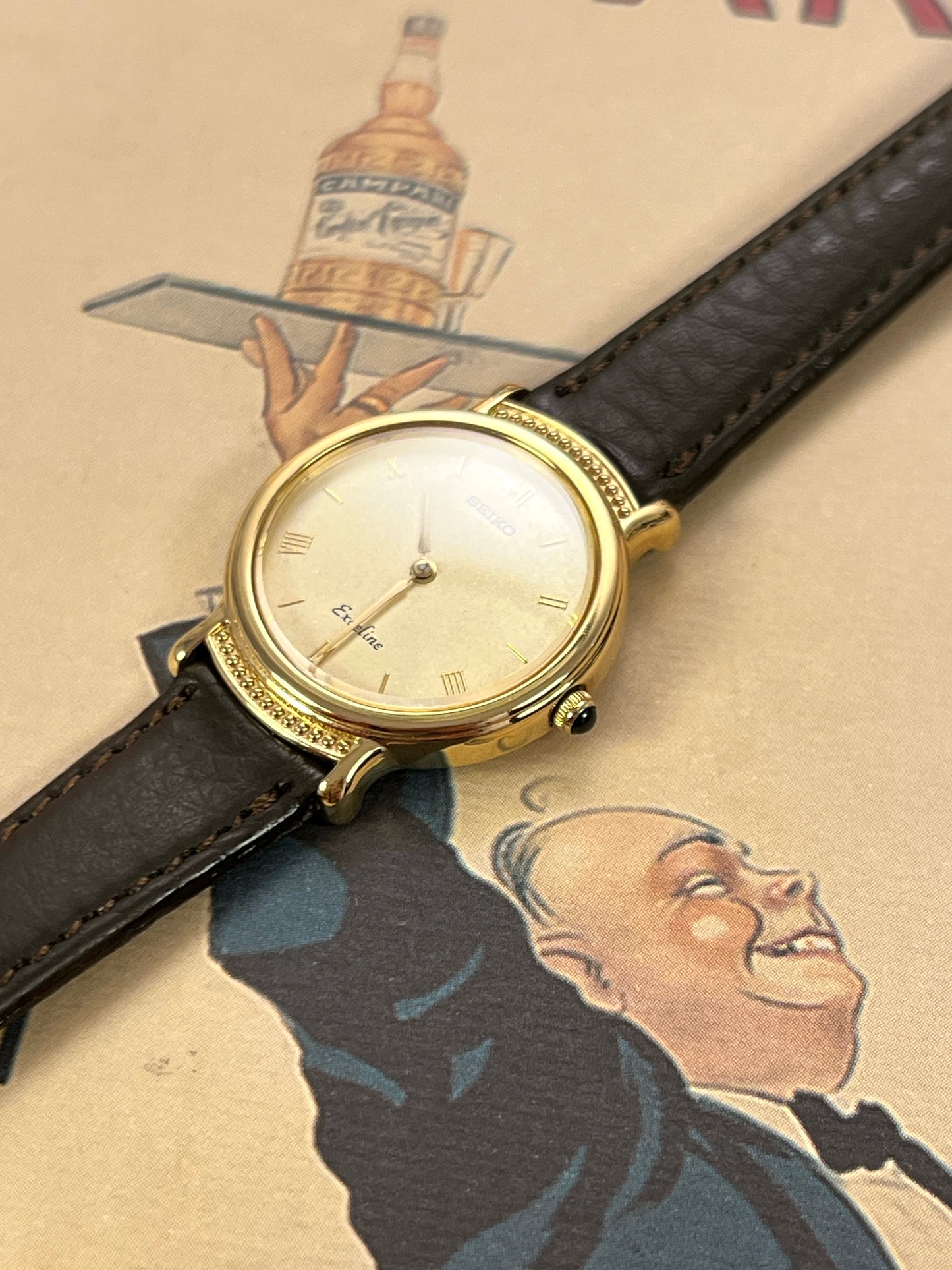 Seiko Exceline Ladies Watch in Gold with Beaded Bezel