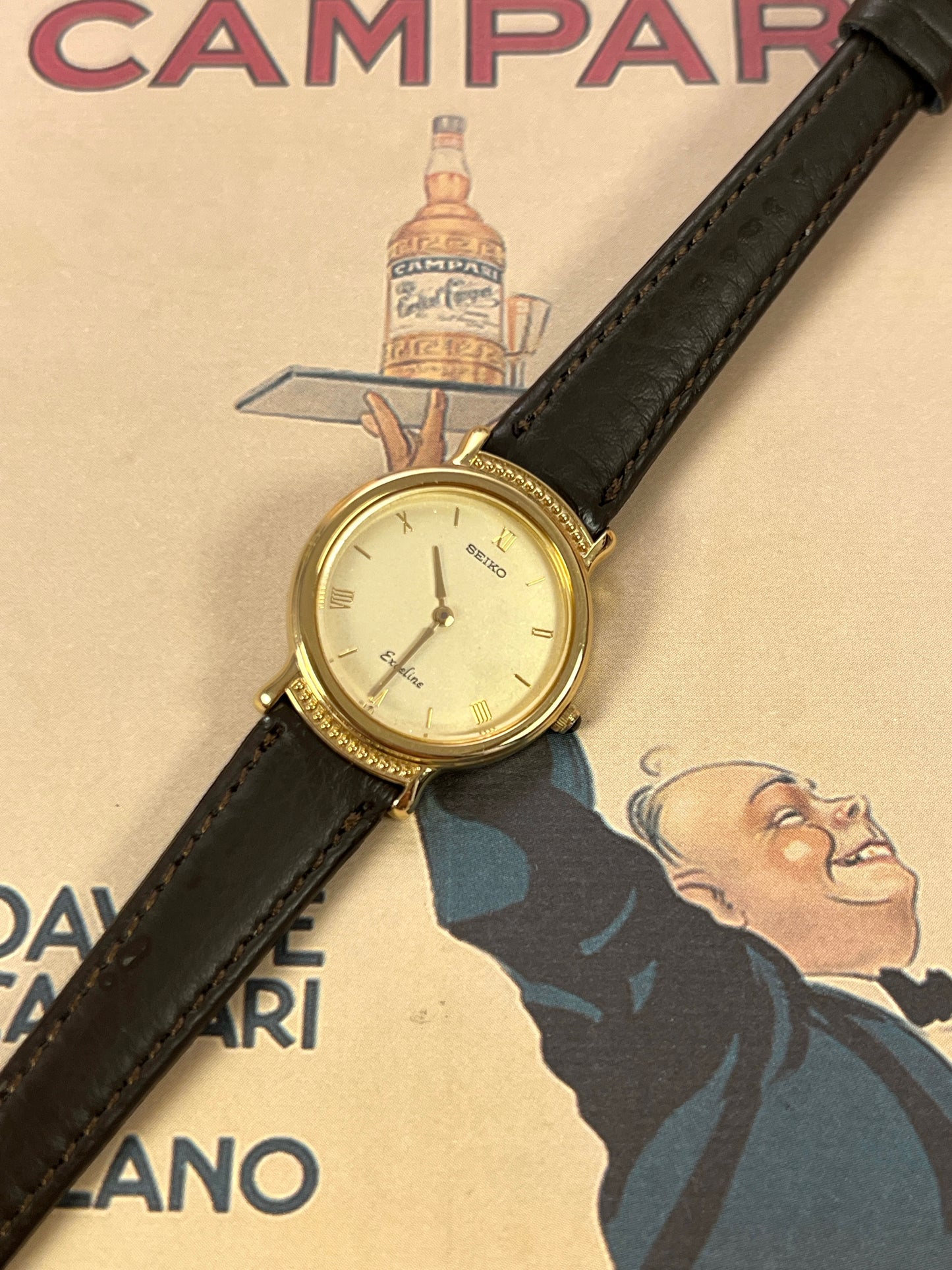Seiko Exceline Ladies Watch in Gold with Beaded Bezel