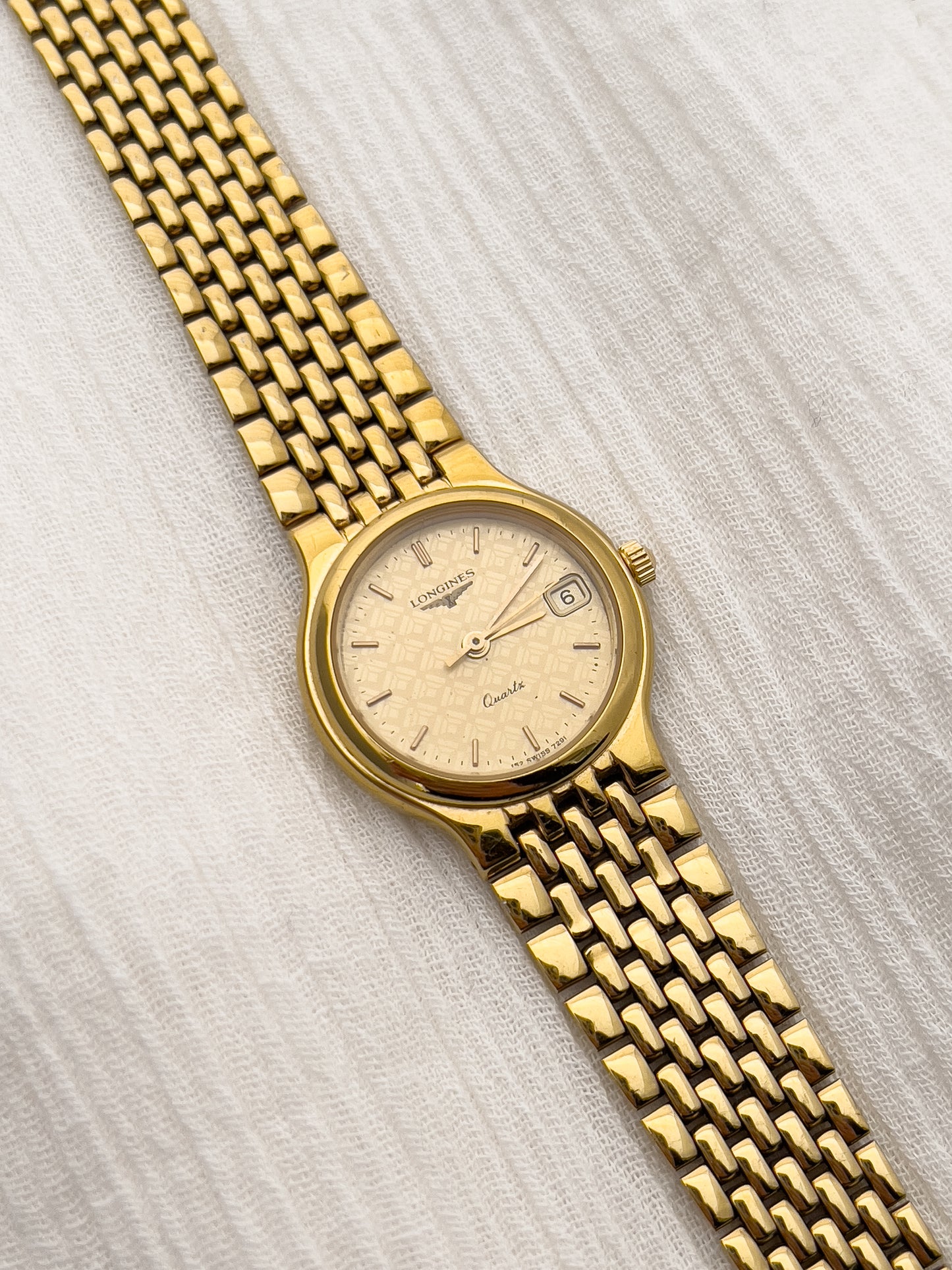 Longines Gold Ladies’ Watch with Patterned Dial & Bracelet