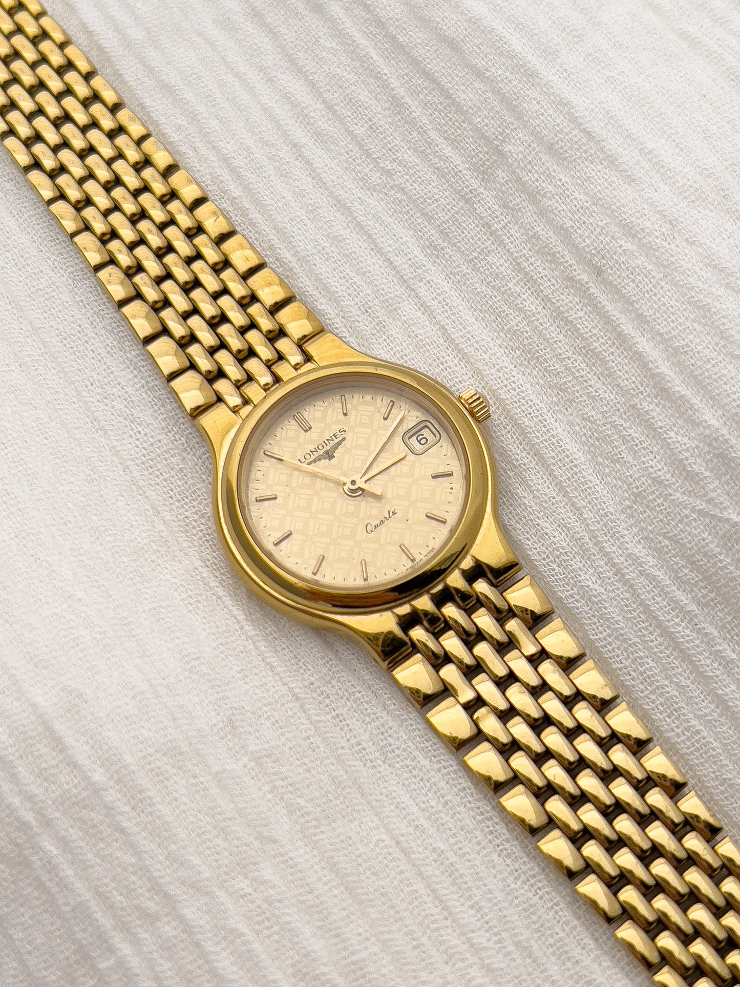 Longines Gold Ladies’ Watch with Patterned Dial & Bracelet
