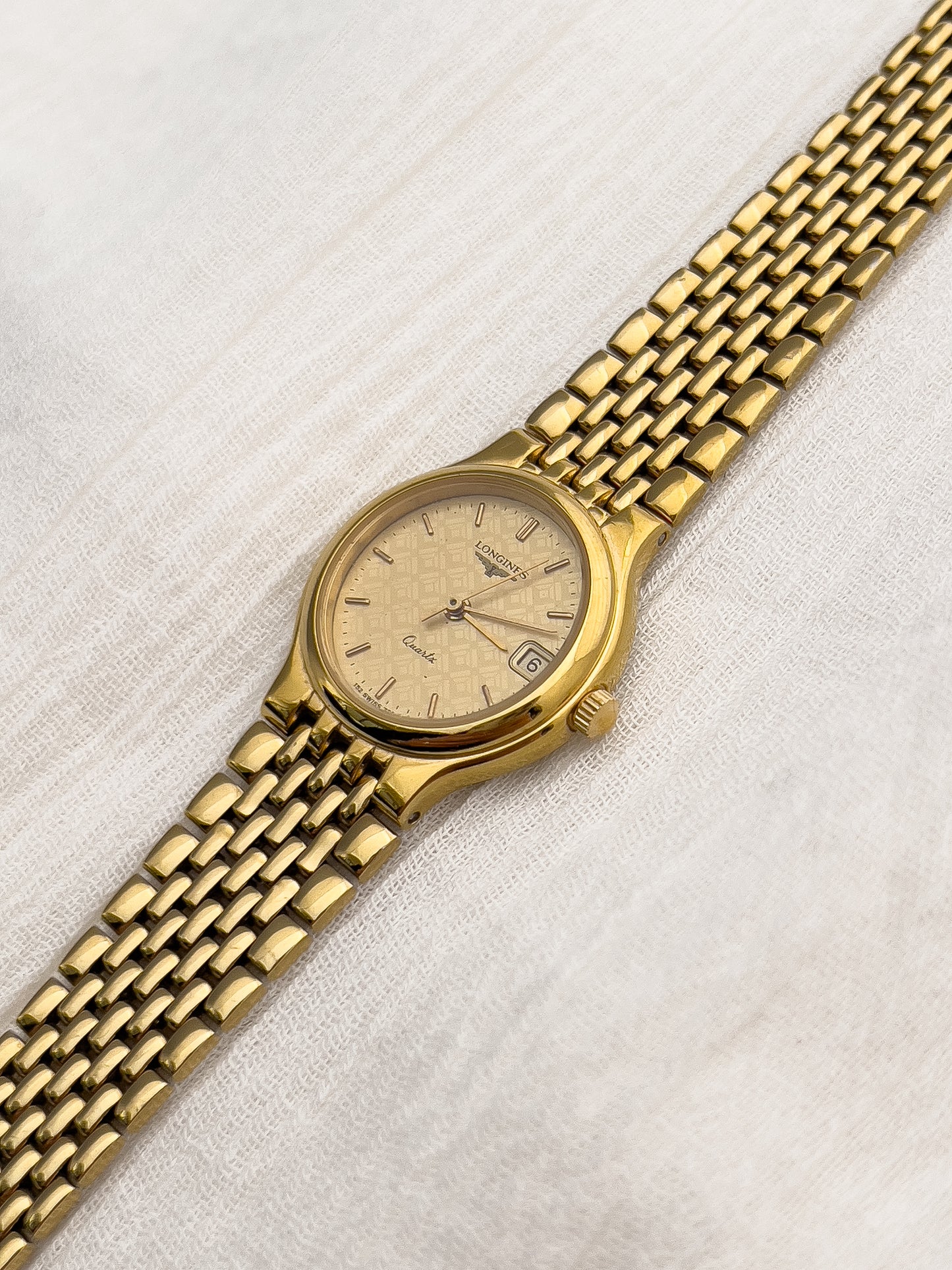 Longines Gold Ladies’ Watch with Patterned Dial & Bracelet