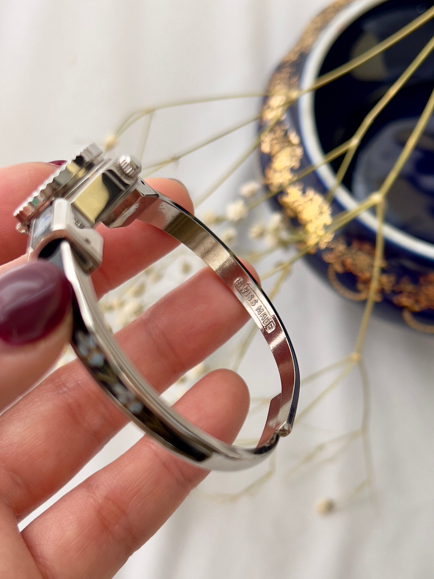 Andre Mouché Rose White Blue Black Enamel Peek A Boo Watch