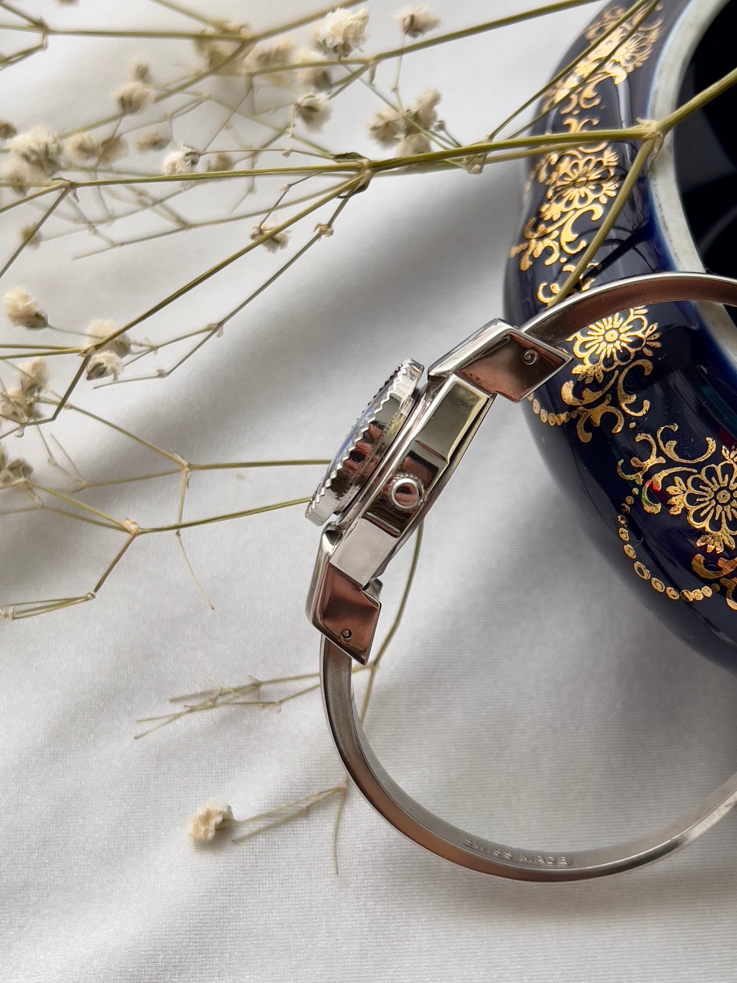 Andre Mouché Rose White Blue Black Enamel Peek A Boo Watch