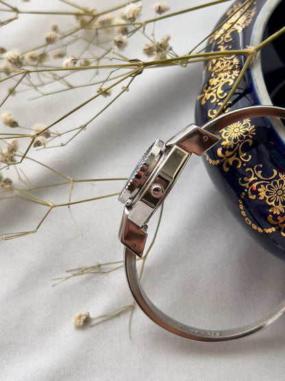 Andre Mouché Rose White Blue Black Enamel Peek A Boo Watch