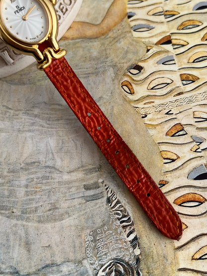 Fendi Chameleon Gold Oval Orange Strap Women’s Watch