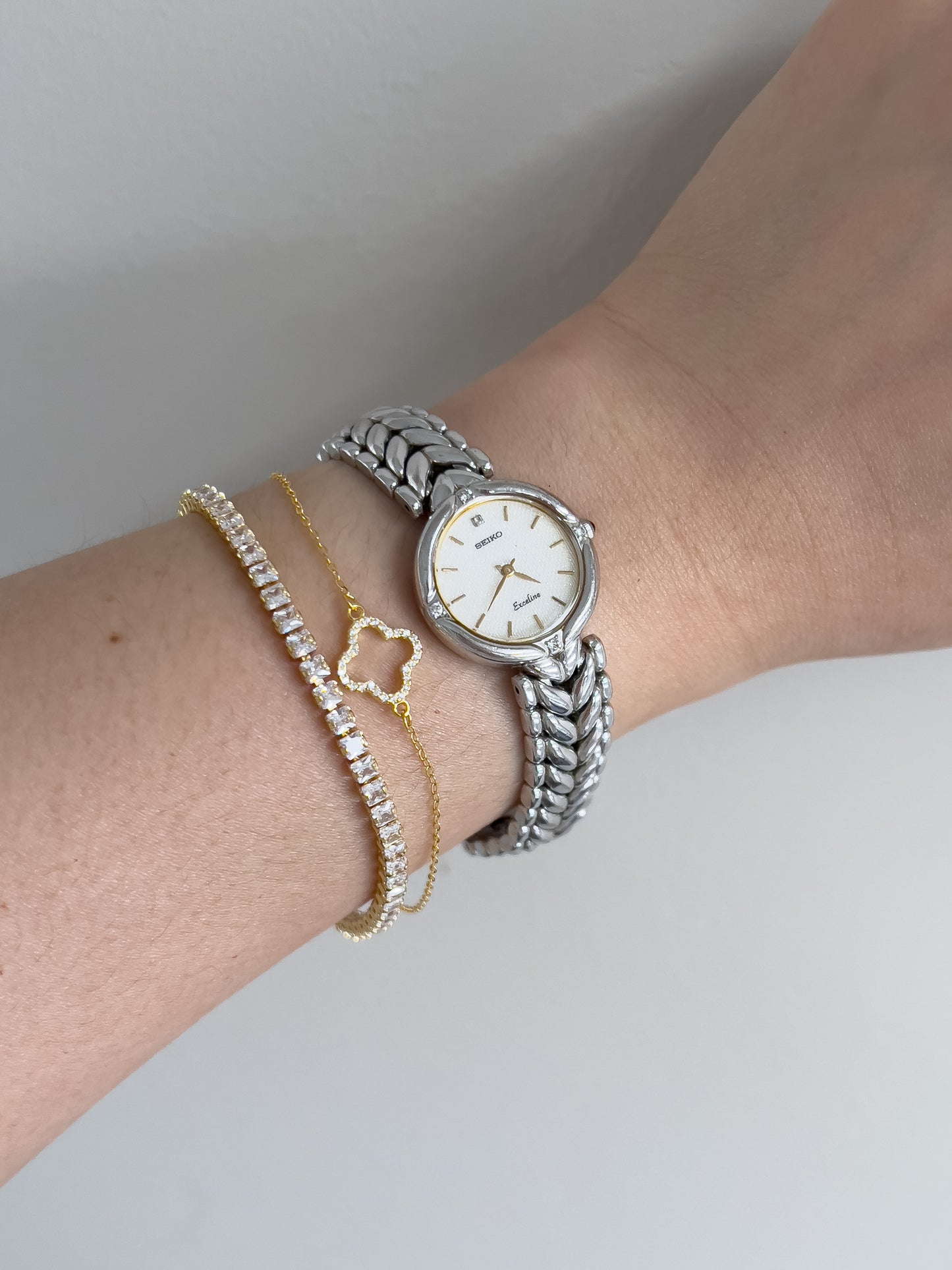Seiko Exceline Woman's Watch with Diamonds and Sculpted Pattern Bracelet