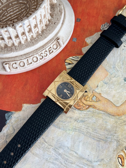 Christian Dior Cannage Gold Tone Black Strap Watch
