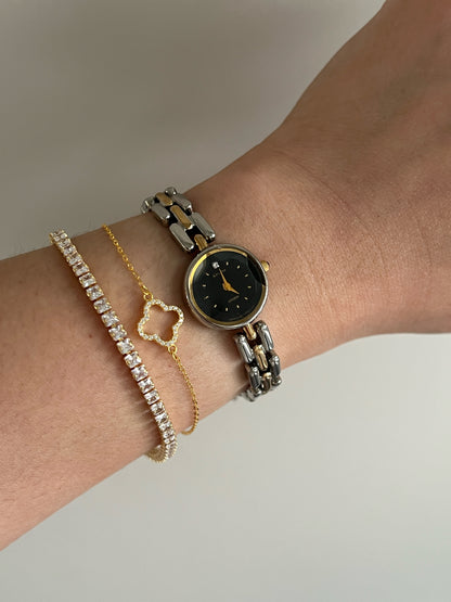 Citizen Black Dial Two-Tone Bracelet Woman's Watch with Faceted Crystal