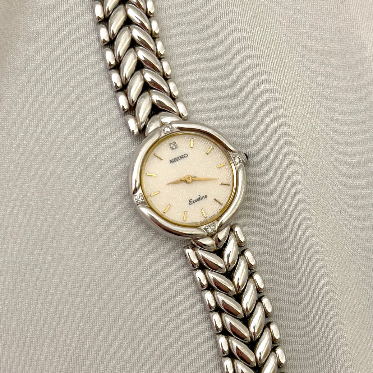 Seiko Exceline Woman's Watch with Diamonds and Sculpted Pattern Bracelet