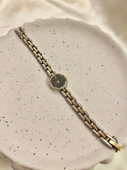 Citizen Black Dial Two-Tone Bracelet Woman's Watch with Faceted Crystal