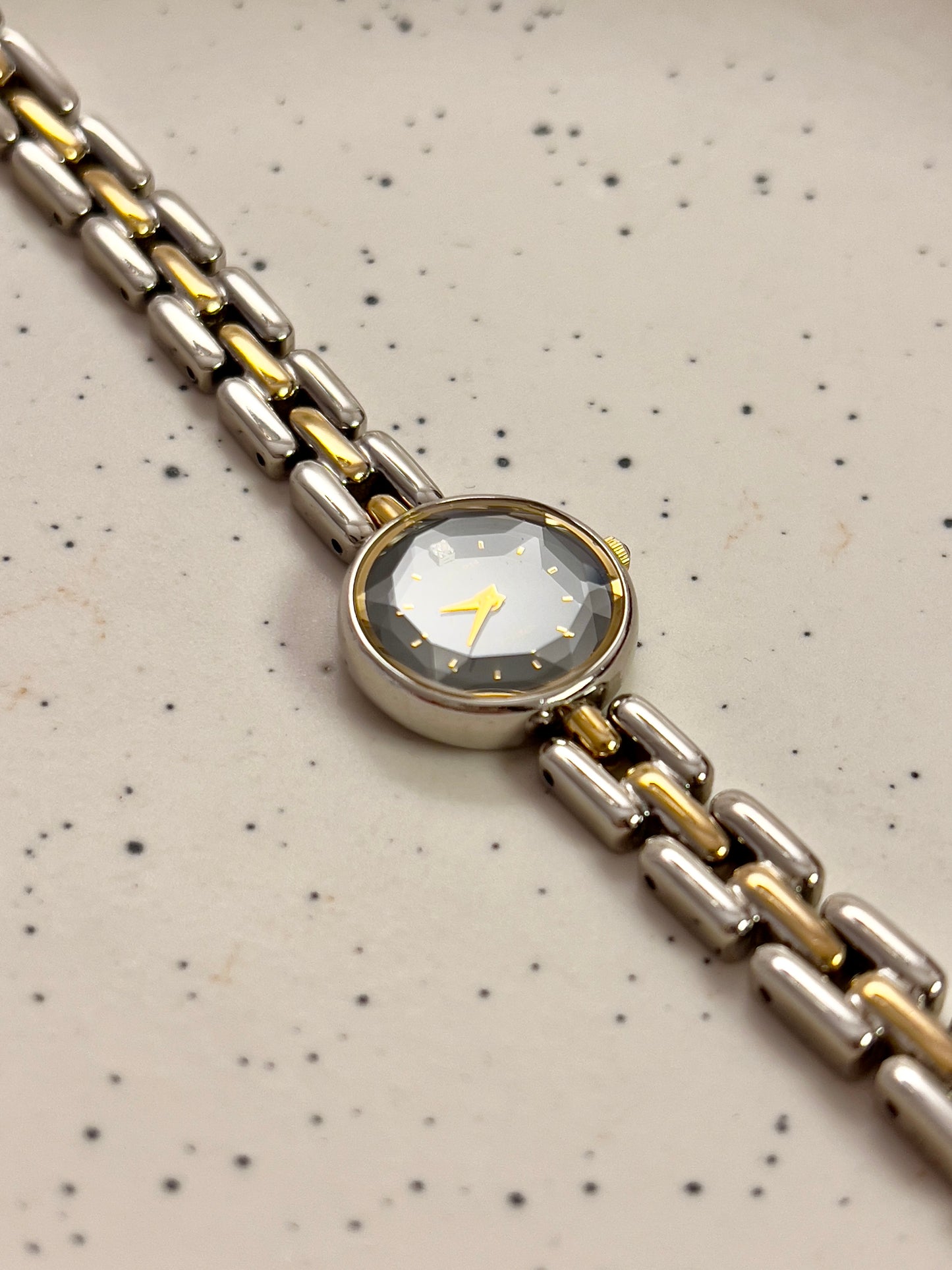 Citizen Black Dial Two-Tone Bracelet Woman's Watch with Faceted Crystal