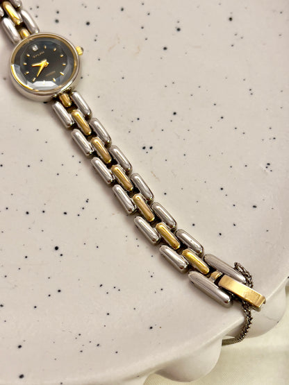 Citizen Black Dial Two-Tone Bracelet Woman's Watch with Faceted Crystal