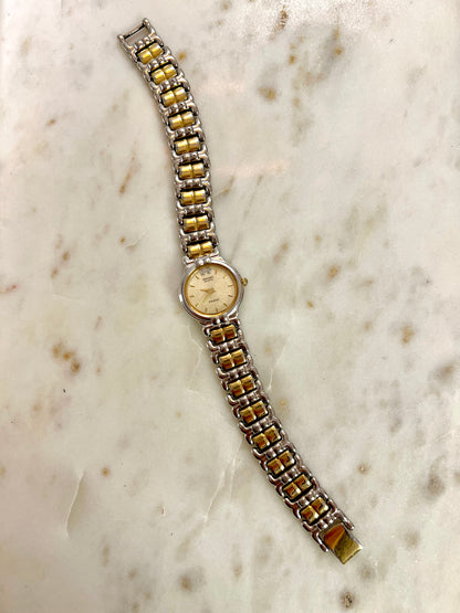 Seiko Phoenix Two Tone Women's Watch with Gold Textured Dial