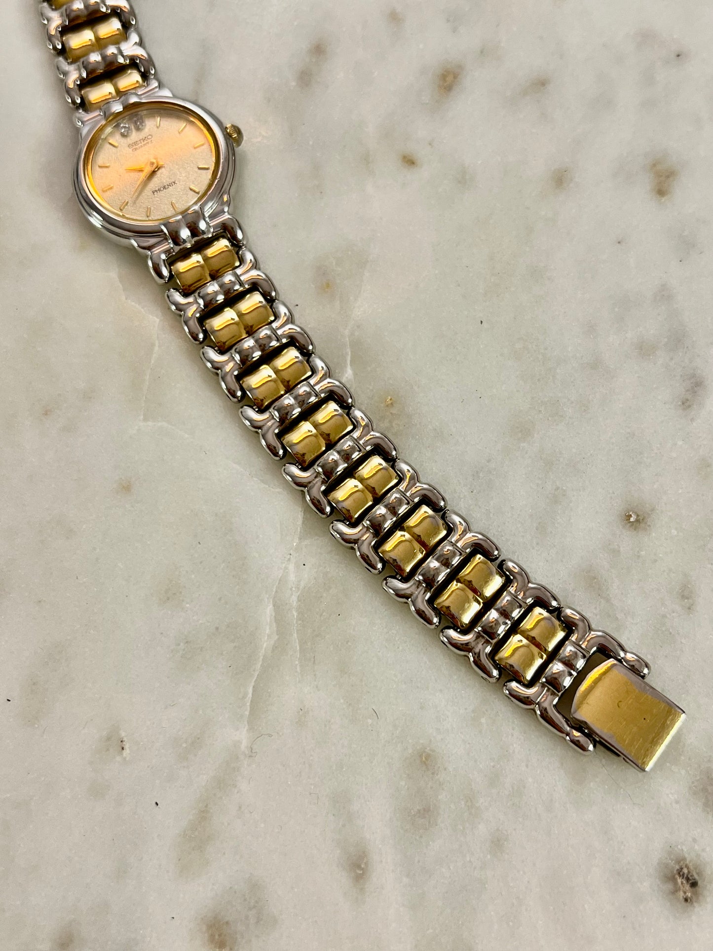 Seiko Phoenix Two Tone Women's Watch with Gold Textured Dial