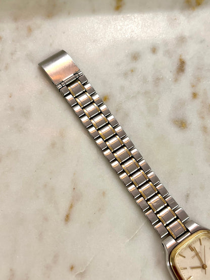 Seiko Soft Rectangular Two Toned Woman's Watch with Linen Textured Dial