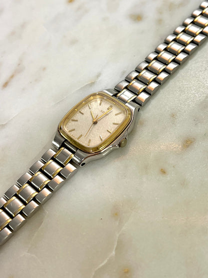 Seiko Soft Rectangular Two Toned Woman's Watch with Linen Textured Dial