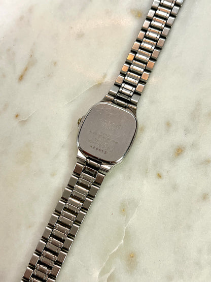 Seiko Soft Rectangular Two Toned Woman's Watch with Linen Textured Dial