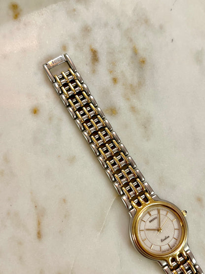Seiko Exceline Two Tone Piece with Integrated Basketweave Bracelet