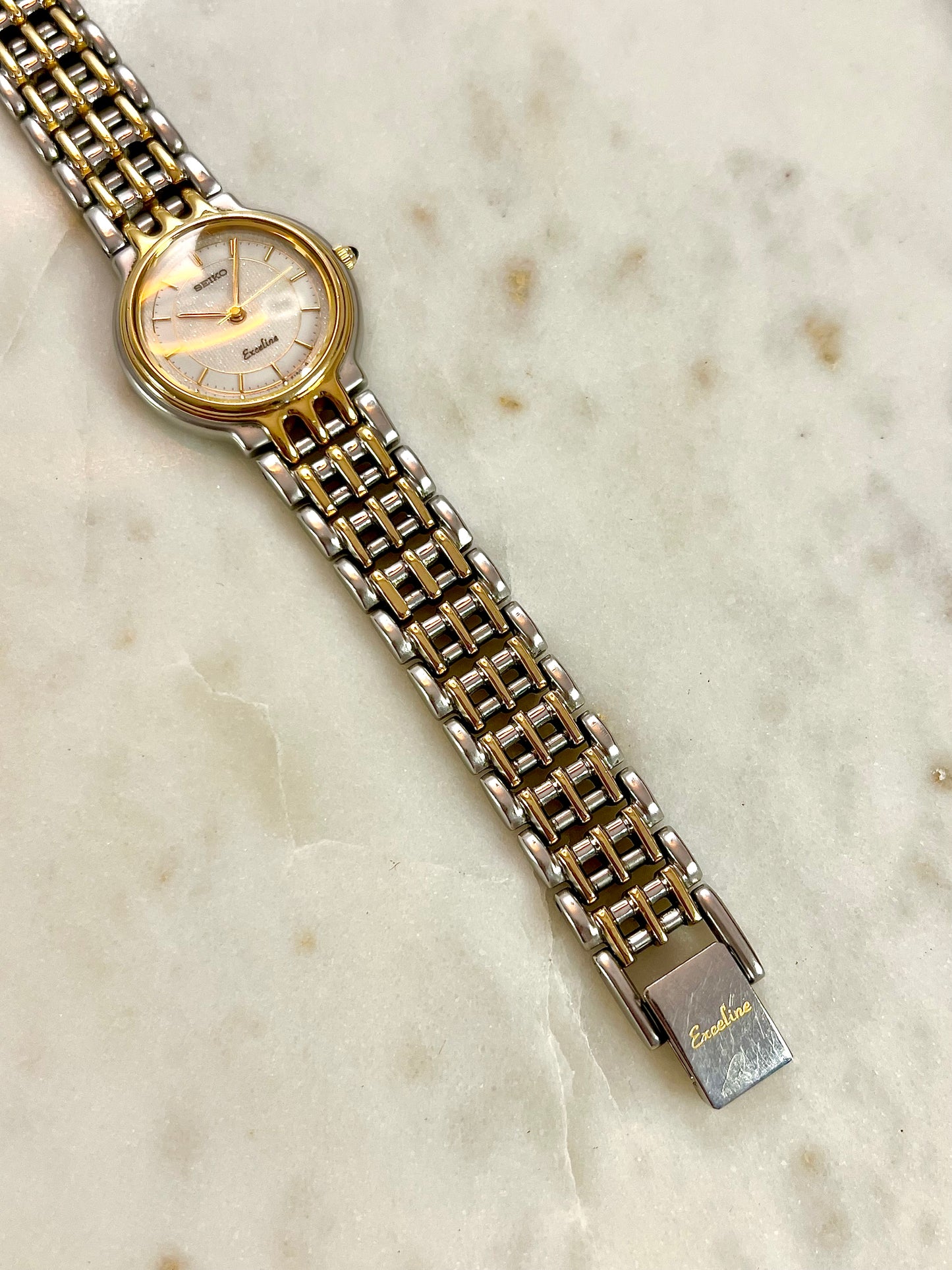 Seiko Exceline Two Tone Piece with Integrated Basketweave Bracelet