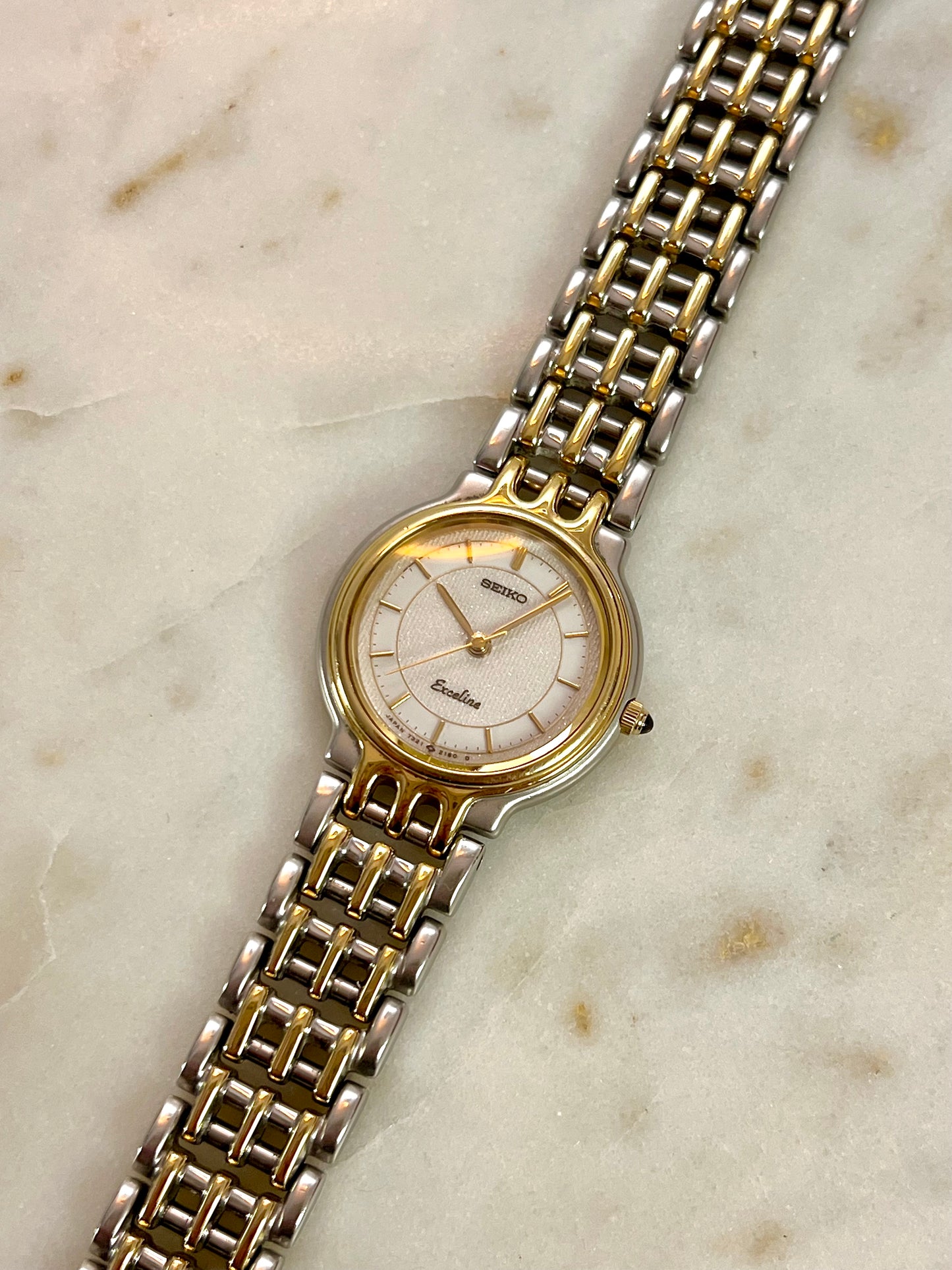 Seiko Exceline Two Tone Piece with Integrated Basketweave Bracelet