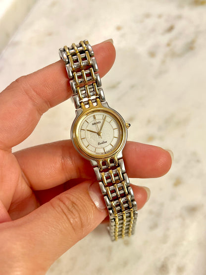 Seiko Exceline Two Tone Piece with Integrated Basketweave Bracelet