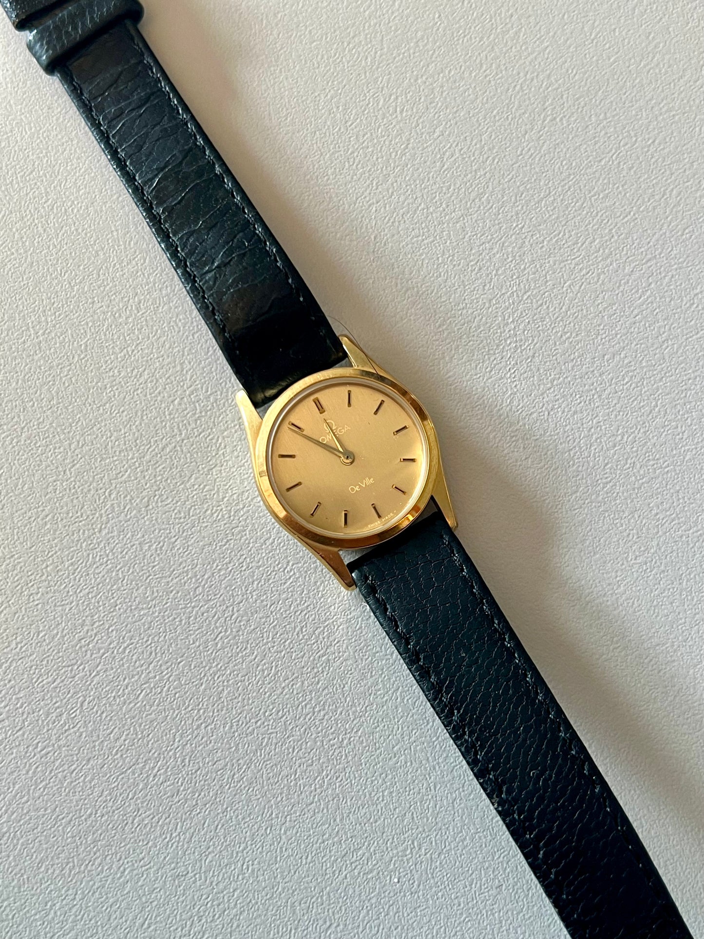 Omega De Ville Gold Ladies’ Watch on Classy Black Strap