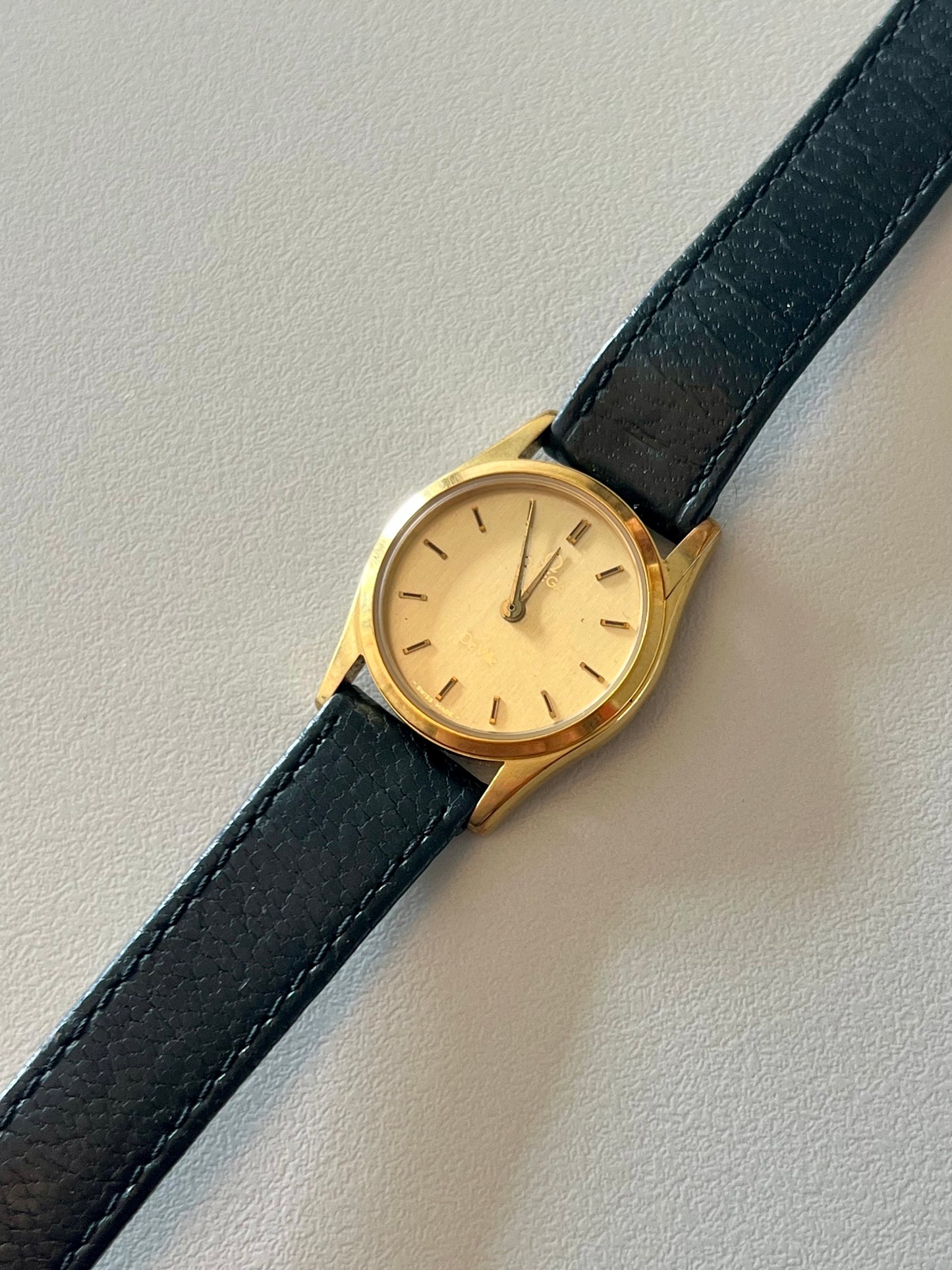 Omega De Ville Gold Ladies’ Watch on Classy Black Strap