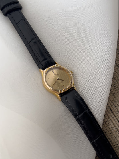 Omega De Ville Gold Woman's Watch with Unique Patterned Dial