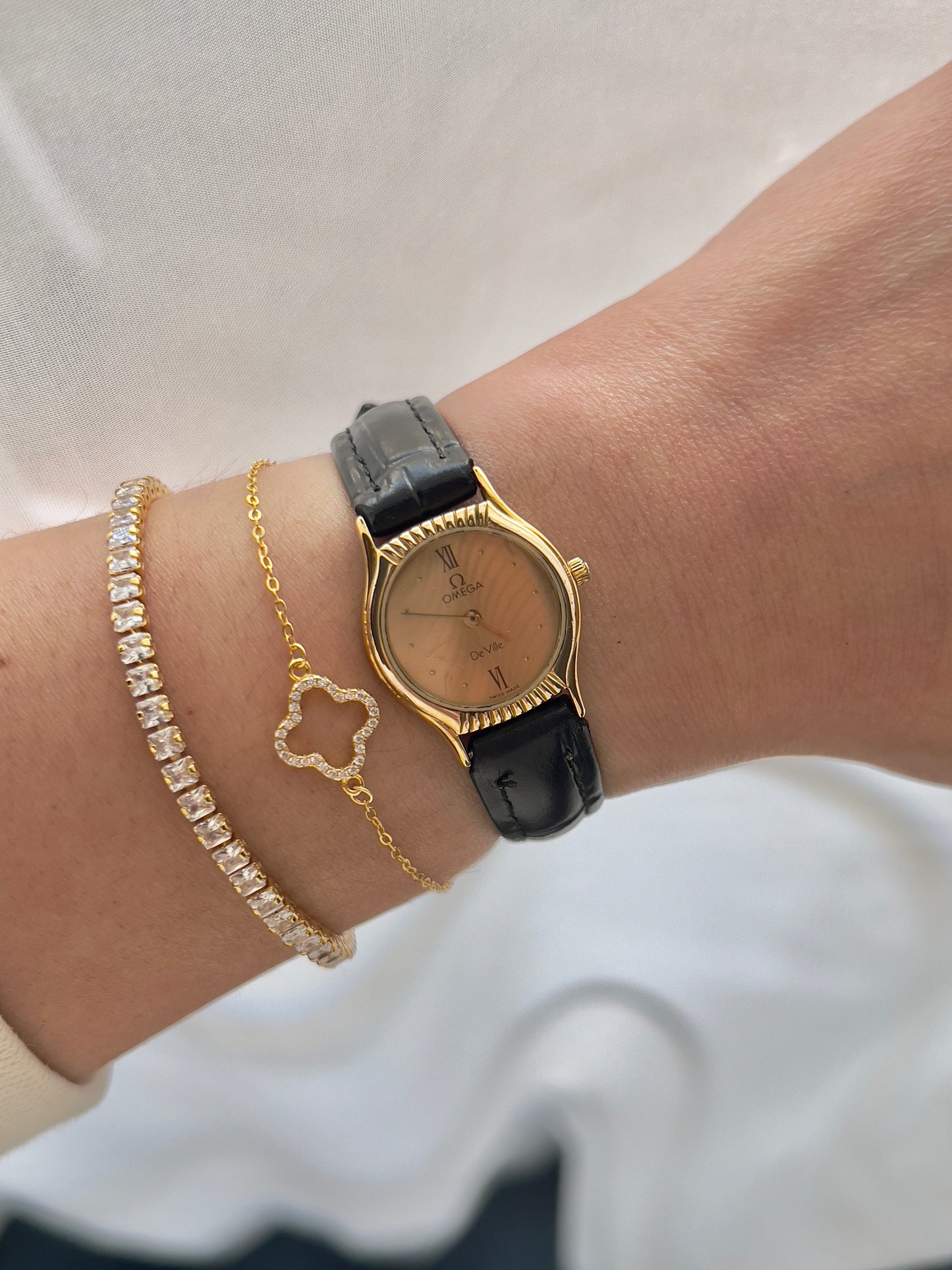 Omega De Ville Gold Woman's Watch with Unique Patterned Dial