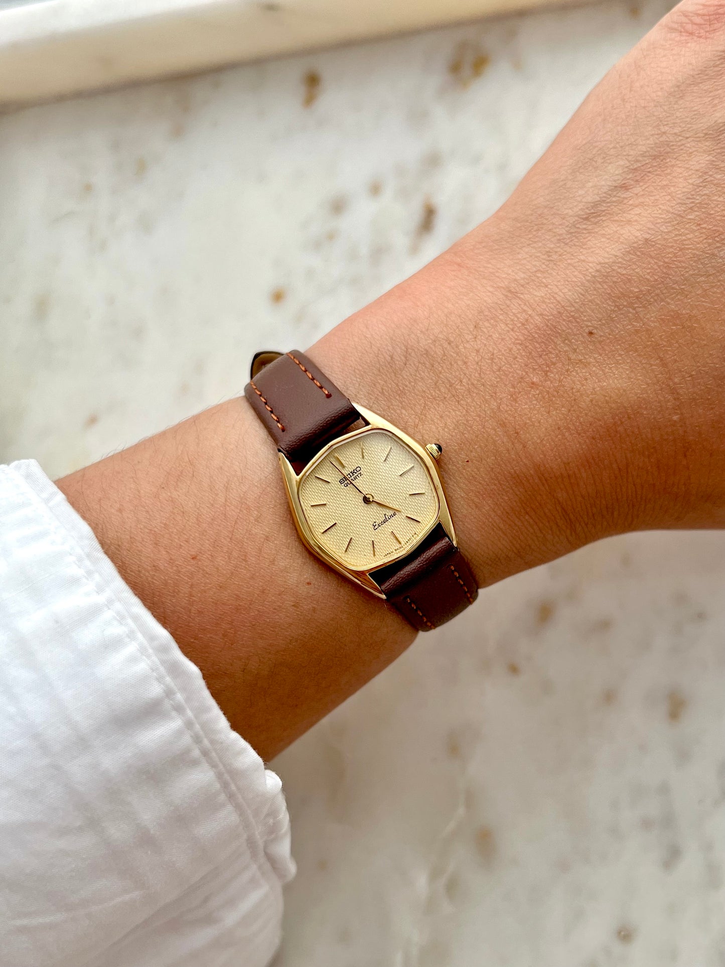 Seiko Exceline Gold Filled Toned Tonneau Woman's Watch