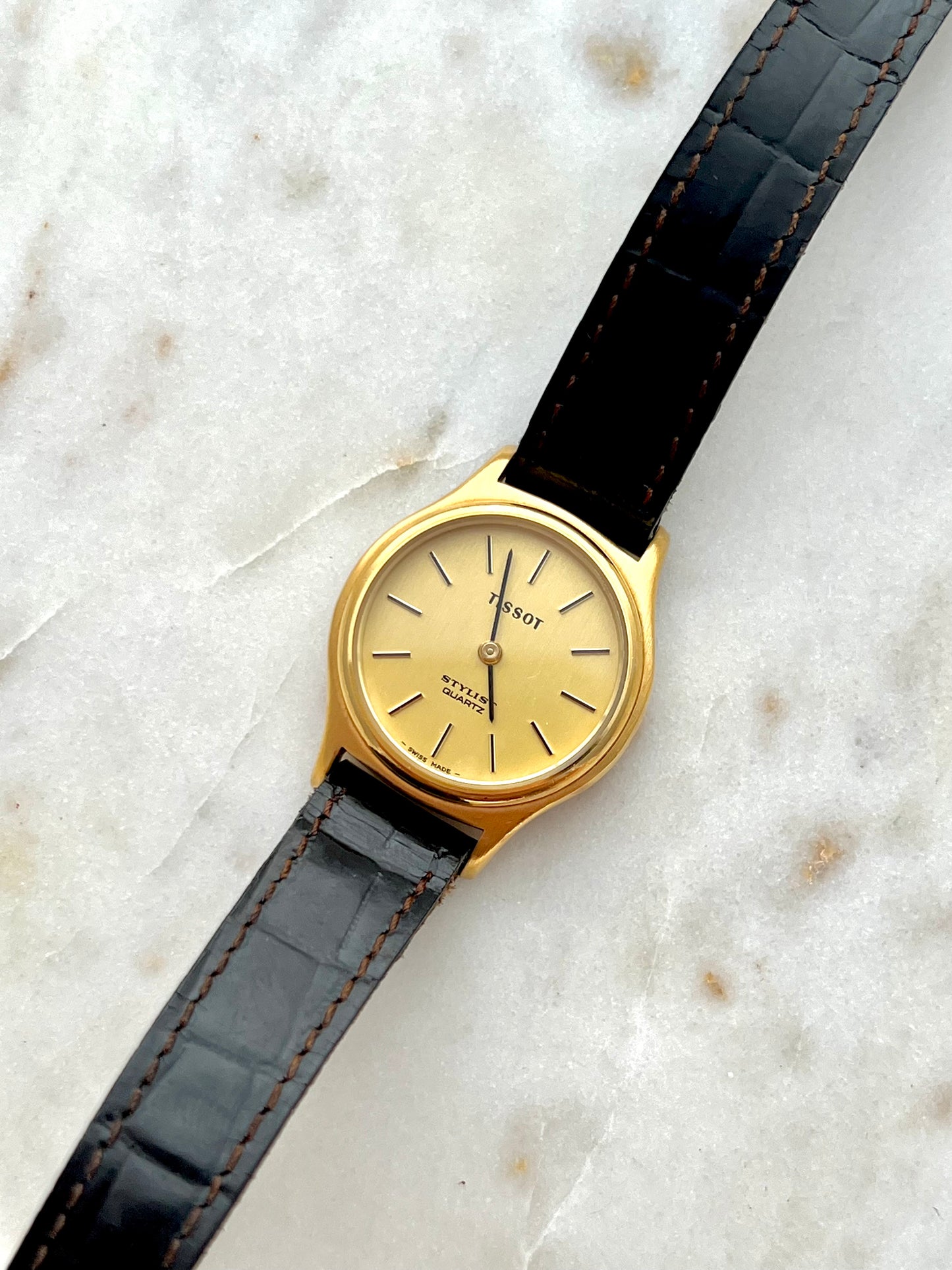 Tissot Stylist Womens Gold Tone Dress Watch with Champagne Dial