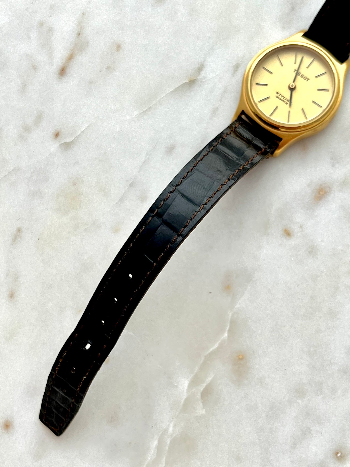 Tissot Stylist Womens Gold Tone Dress Watch with Champagne Dial