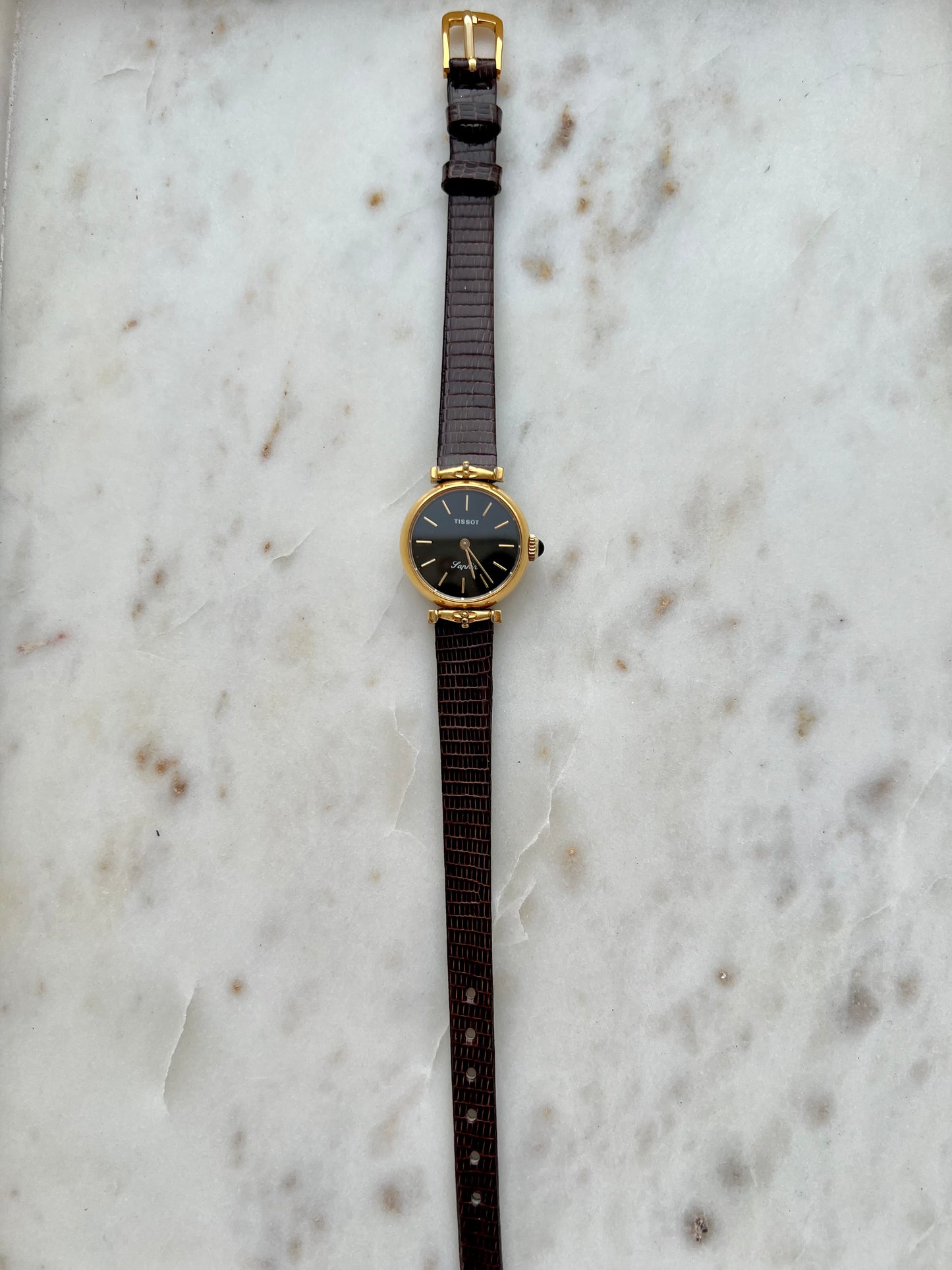 Tissot Saphir Women’s Watch in Gold Tone with Black Dial