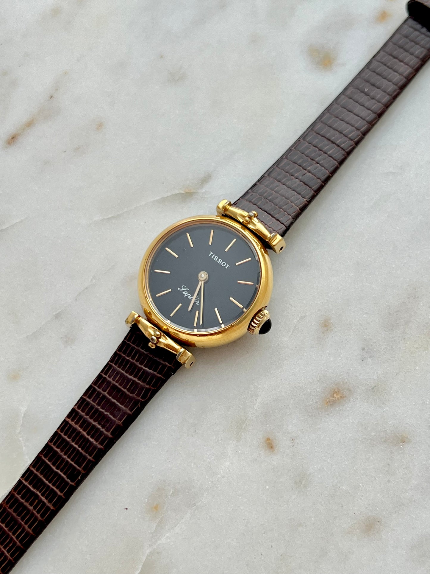 Tissot Saphir Women’s Watch in Gold Tone with Black Dial
