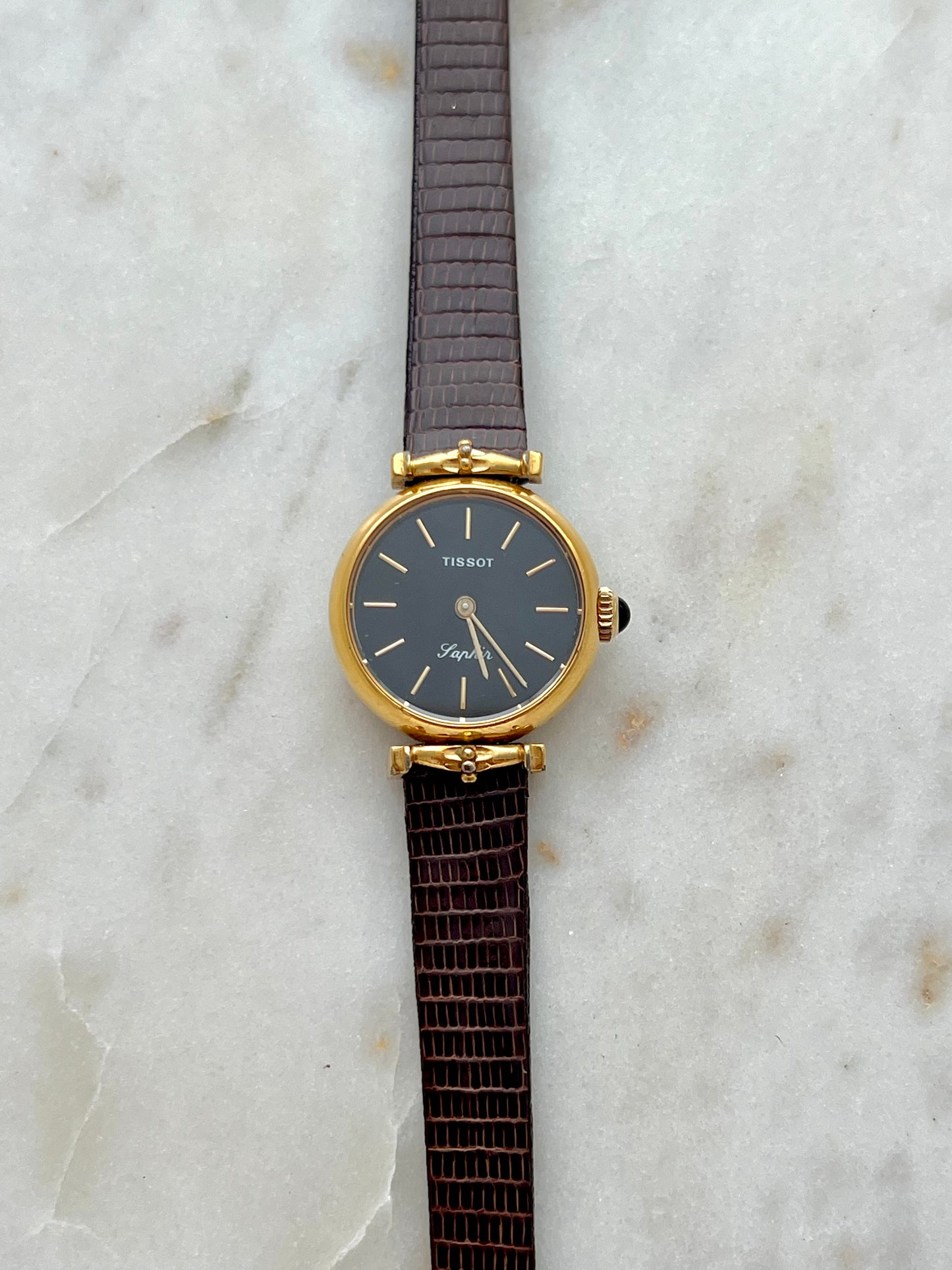Tissot Saphir Women’s Watch in Gold Tone with Black Dial